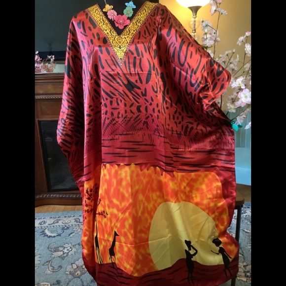 🌻NWT WINLAR SUNSET FIRE COVERUP/ CAFTAN - Picture 2 of 16